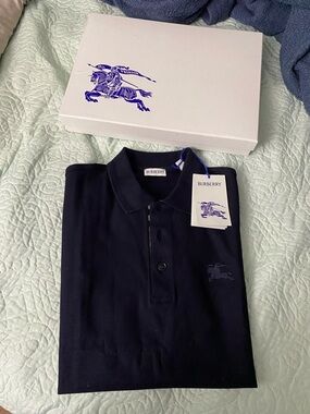 Burberry Navy Blue Polo with Branded Embroidery